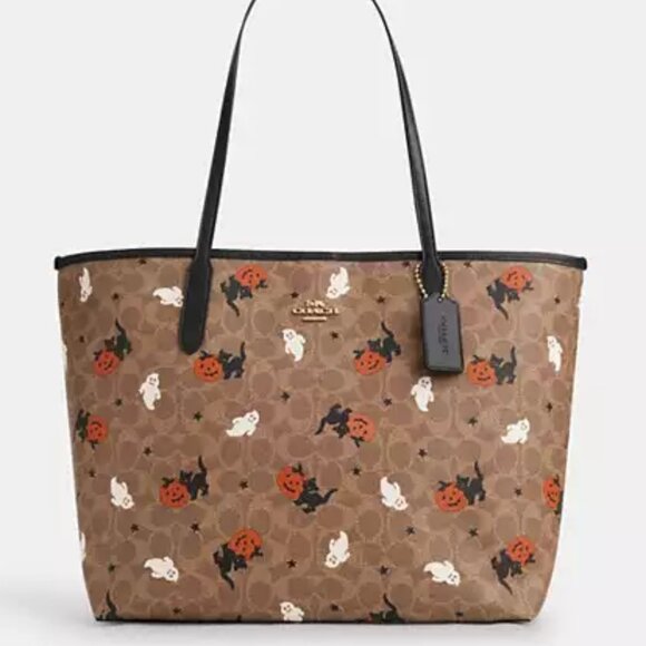 🥰🍁 Coach City Tote In Signature Canvas With Halloween Print
